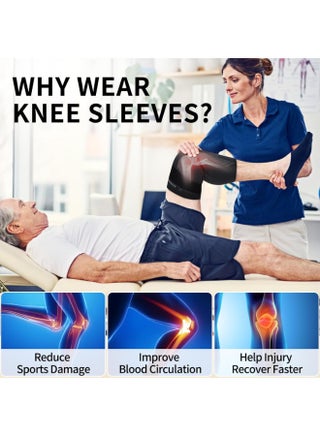 Knee Braces with Strap for Knee Pain, [2 Pack] Knee Compression Sleeve for Men and Women, Knee Support for Running Weightlifting Basketball Gym Fitness, Meniscus Tear Arthritis Joint Pain Relief etc - view 2